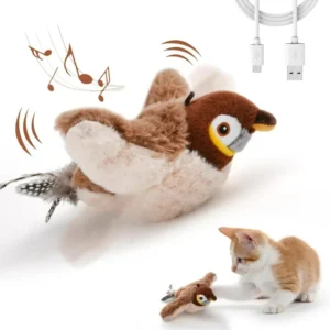 Interactive Cat Toys Rechargeable Flying Bird Cat Toy Chirping Flapping Bird(no Flying) Can Add Catnip Touch Activated Plush Toy