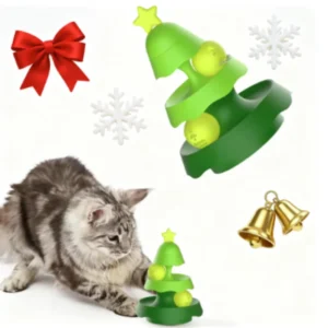 Interactive Christmas Tree Puzzle Toy for Cats Mini Track Turntable Glowing Ball Bell Feature Durable Safe Pet Playtime