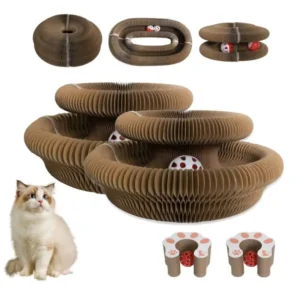 Foldable Magic Organ Cat Scratcher Toys for Indoor Cats - Cardboard Cat Scratching Board Ball Scratcher Pad with Bell & Catnip