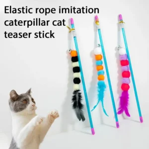 1PC Elastic Feather Toys Funny Colorful Rod Cat Wand Toys Pet Cat Toys Interactive Sticks Pet Toy Cat Supplies