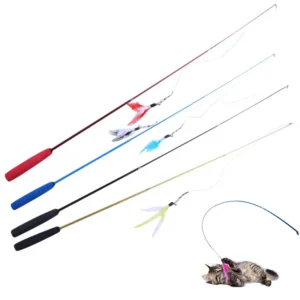 Interactive Cat Feather Toy Feather Teaser Stick Wand Pet Retractable Feather Bell Refill Replacement Catcher Product for Kitten