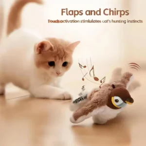 Cat Toy Interactive Flapping Bird with Catnip Rechargeable Simulation Bird Cat Toys Touch Activated Fluffy Plush Toys for Cats