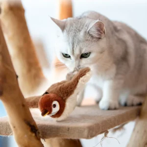 Interactive Cat Toy Flapping Bird with Catnip Rechargeable Simulation Bird Cat Toys Touch Activated Fluffy Plush Toys for Cats