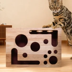 Cat Nail File Box with sandpaper Interactive Wooden Pet Scratcher Puzzle Toys cat scratching toy box for Enrichment