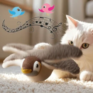 Interactive Cat Toys Electric Pat Bird with Cat Teaser Pole Dog Cats Touch-Activated Squeaky Catnip USB Rechargeable Plush Toy