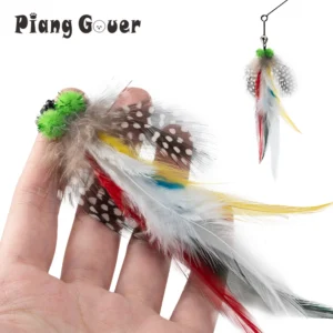 Colorful Feather Cat Toy Teaser Stick for Changing Heads Pet Toys Wand Accessories