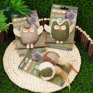Dental Care Cat Chew Toys - Set with Catnip Feathers & Silvervine, for Teeth Cleaning & Play (CE Certified)
