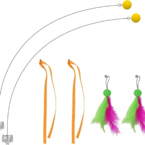 Rechargeable Cat Toys for Indoor Cats Spin Butterfly Game Teasing Kitty, Extra Long Feather Wand (Attachment)