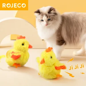 ROJECO Catnip Cat Toys Interactive Flapping Chick With Realistic Chick Sound Remote Control Rechargeable Fluffy Plush Cat Toys
